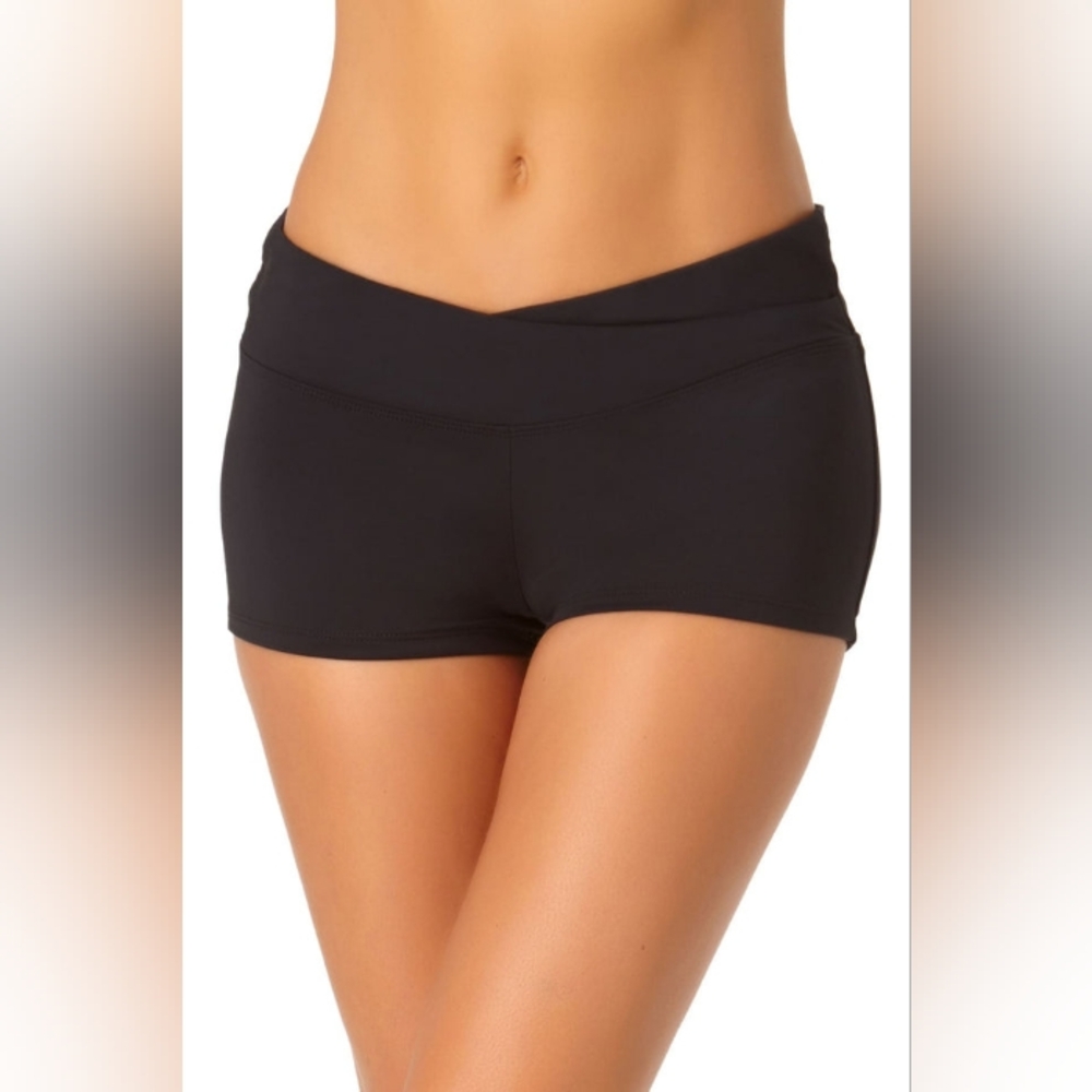 Anne Cole Black Twist Front Boy Short NWT Sz L